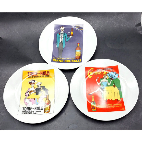 Godinger Dessert Snack Plates Vintage Posters Set of 3 Home Essentials 7.5" - Picture 8 of 8